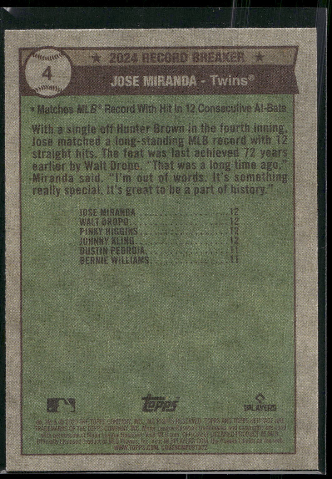 2025 Topps Heritage #4 Jose Miranda