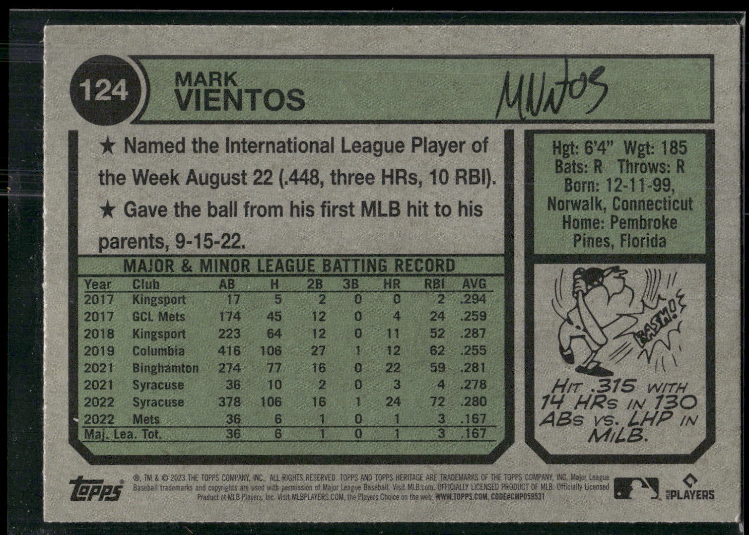 2023 Topps Heritage #124 Mark Vientos