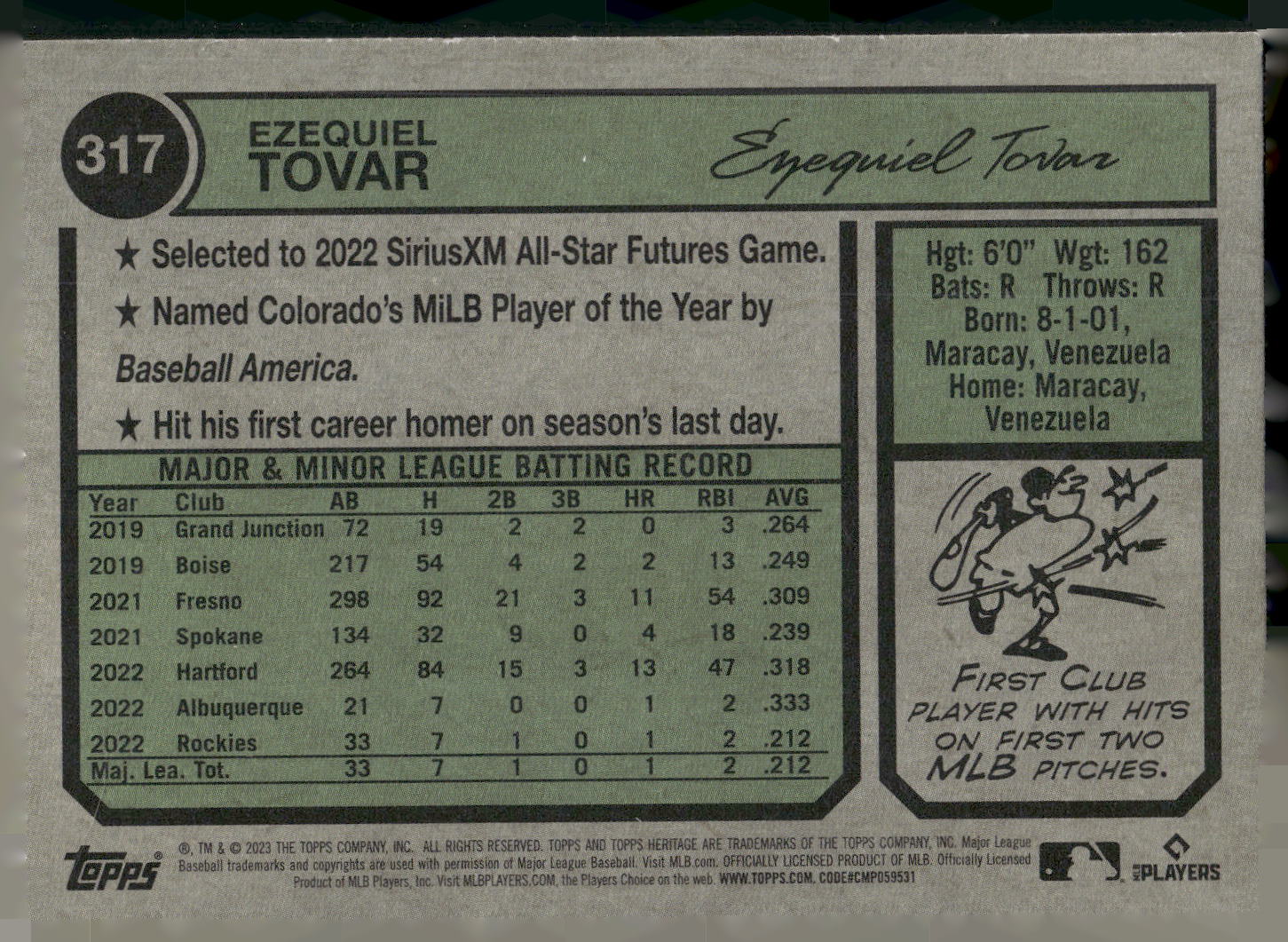 2023 Topps Heritage #317 Ezequiel Tovar