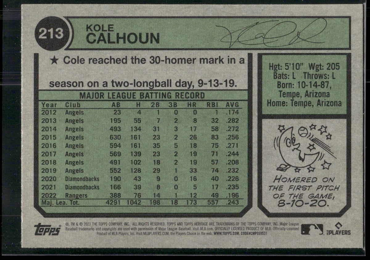 2023 Topps Heritage #213 Kole Calhoun