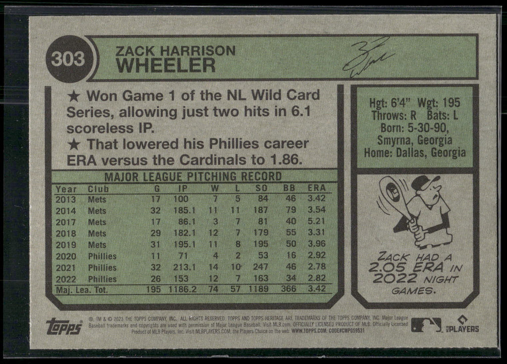 2023 Topps Heritage #303 Zack Wheeler