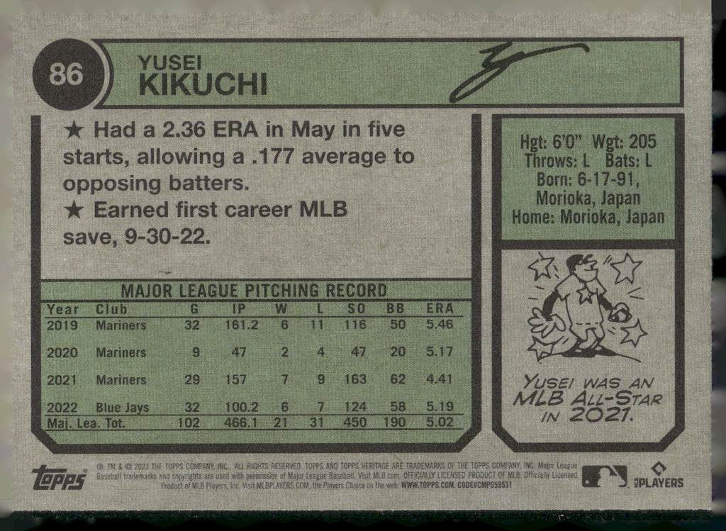 2023 Topps Heritage #86 Yusei Kikuchi