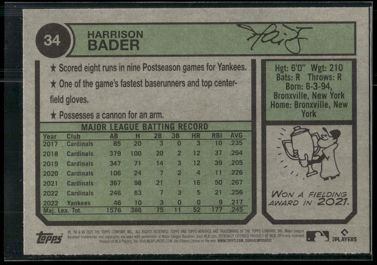 2023 Topps Heritage #34 Harrison Bader