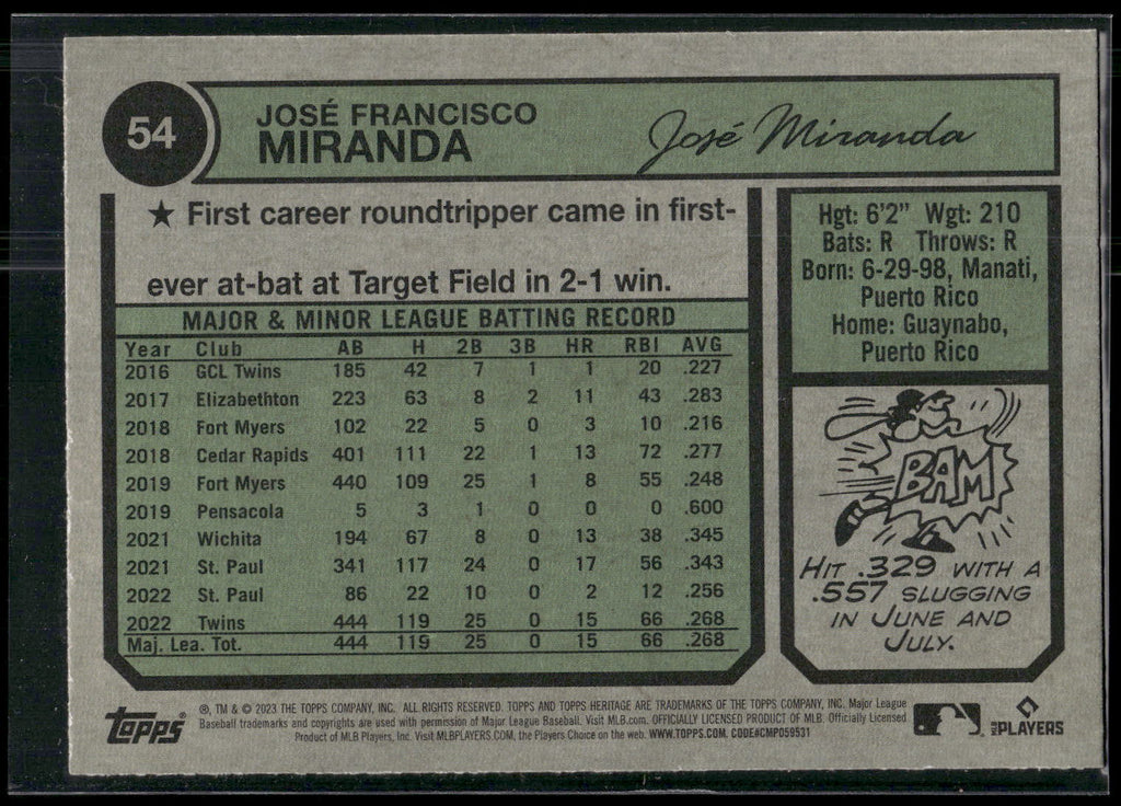 2023 Topps Heritage #54 José Miranda