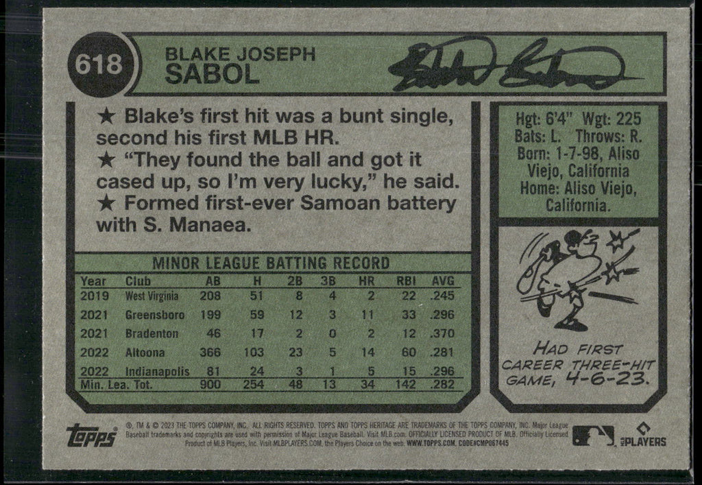 2023 Topps Heritage #618 Blake Sabol