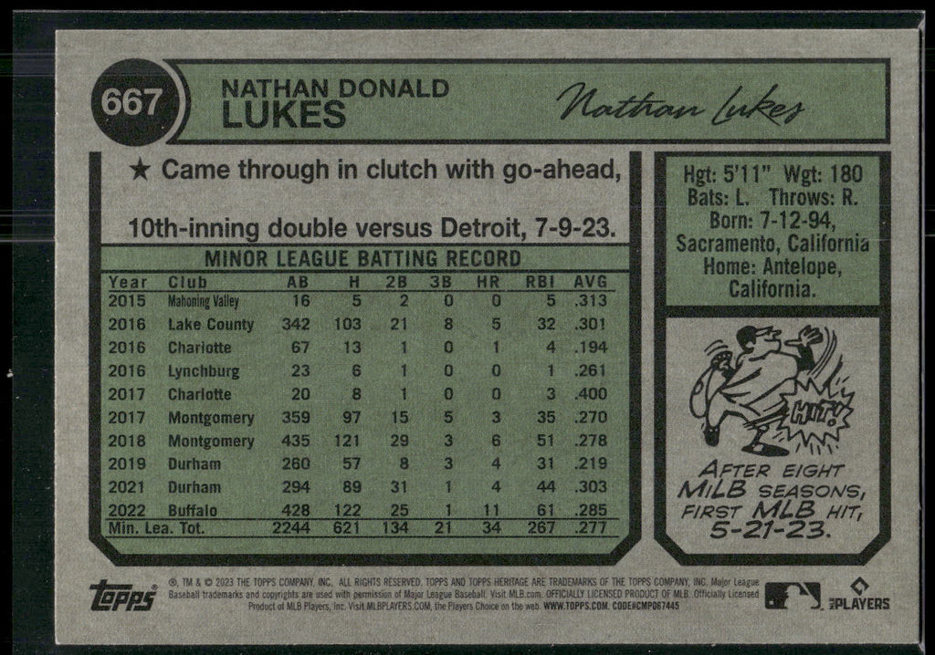 2023 Topps Heritage #667 Nathan Lukes