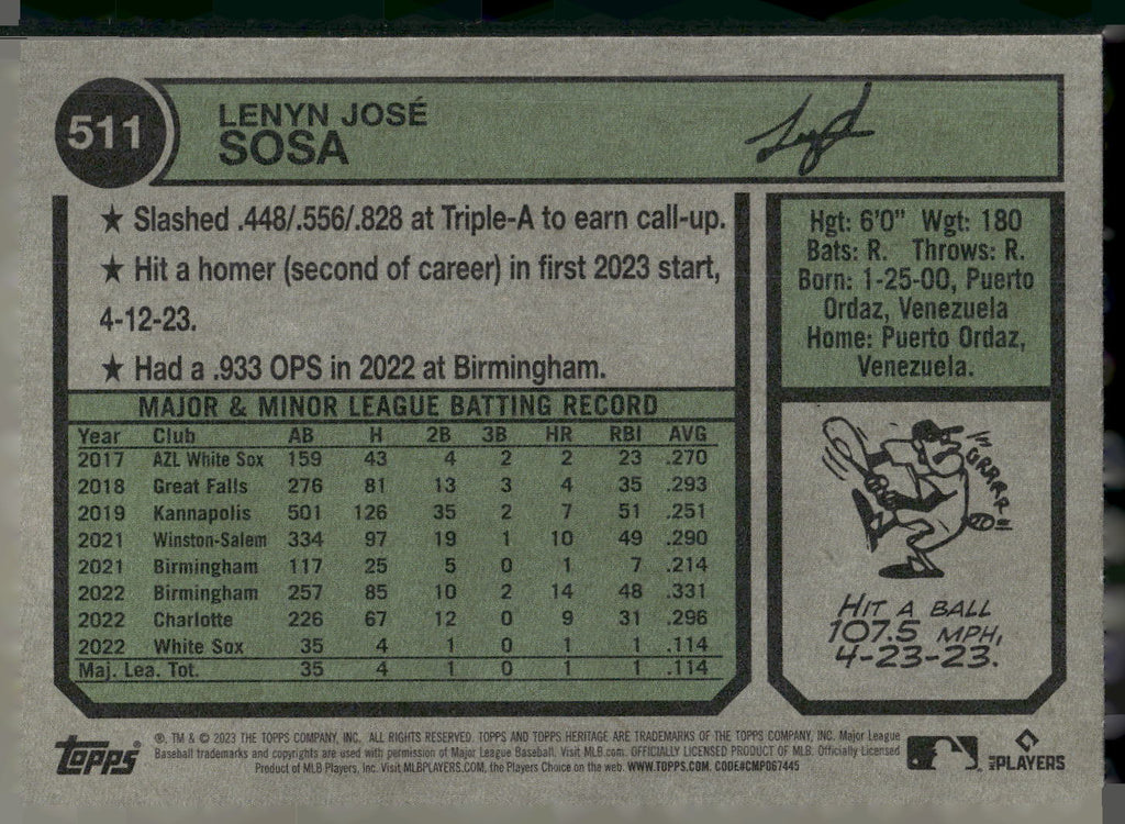 2023 Topps Heritage #511 Lenyn Sosa