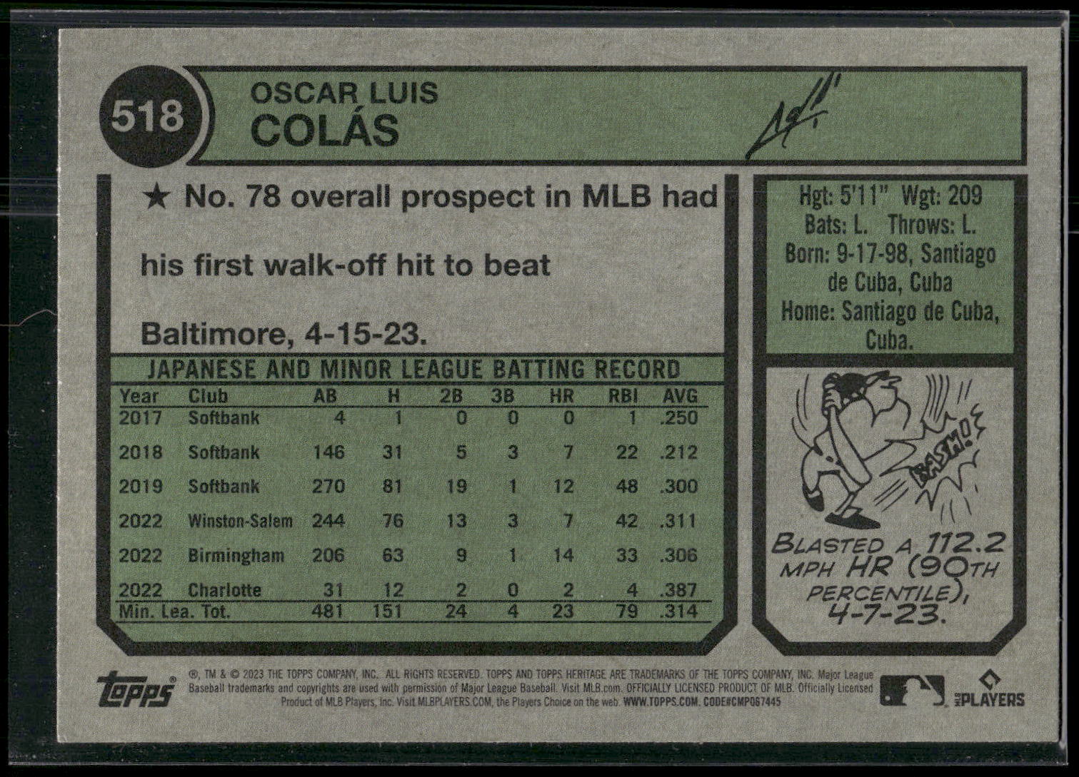 2023 Topps Heritage #518 Oscar Colás