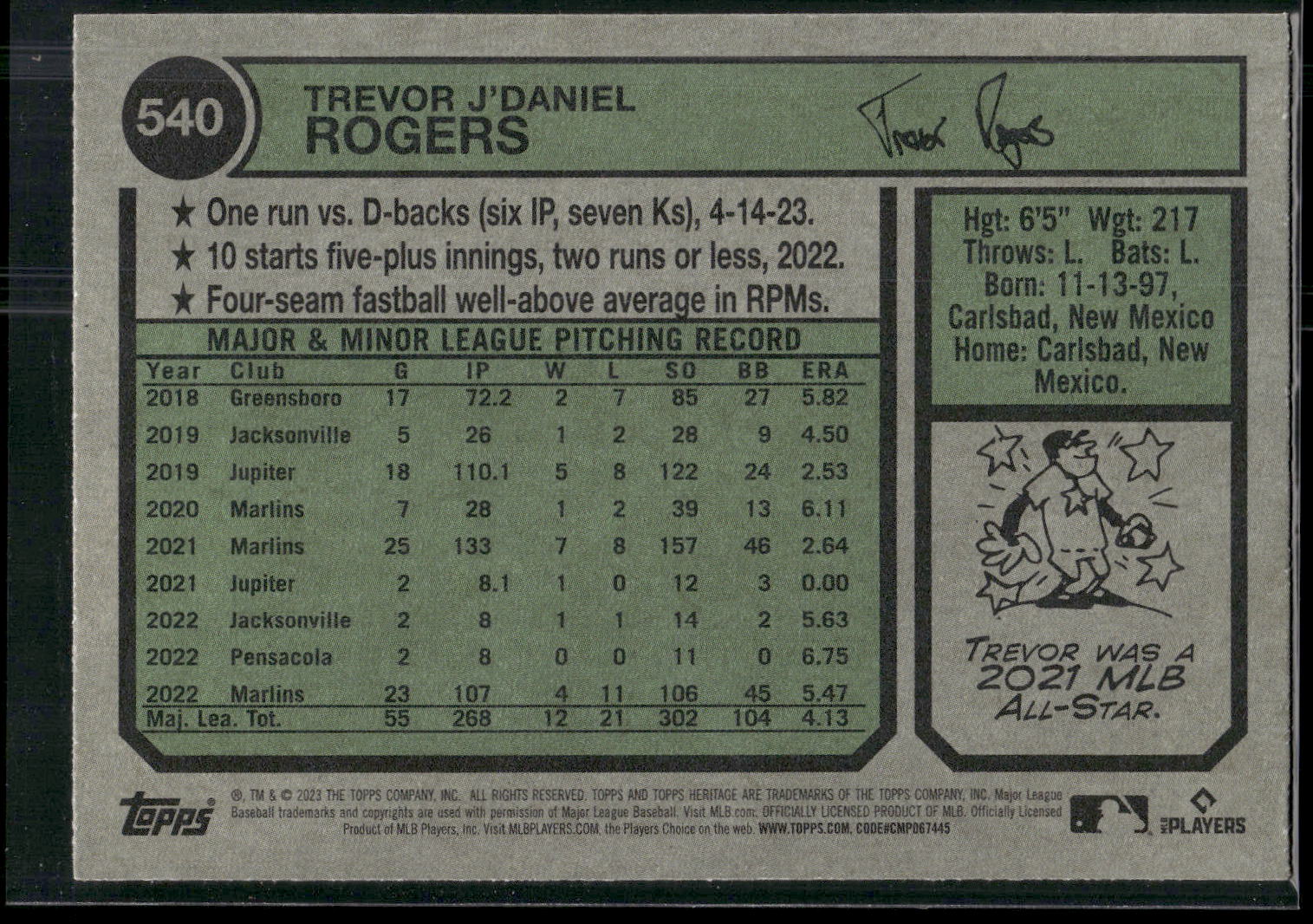 2023 Topps Heritage #540 Trevor Rogers