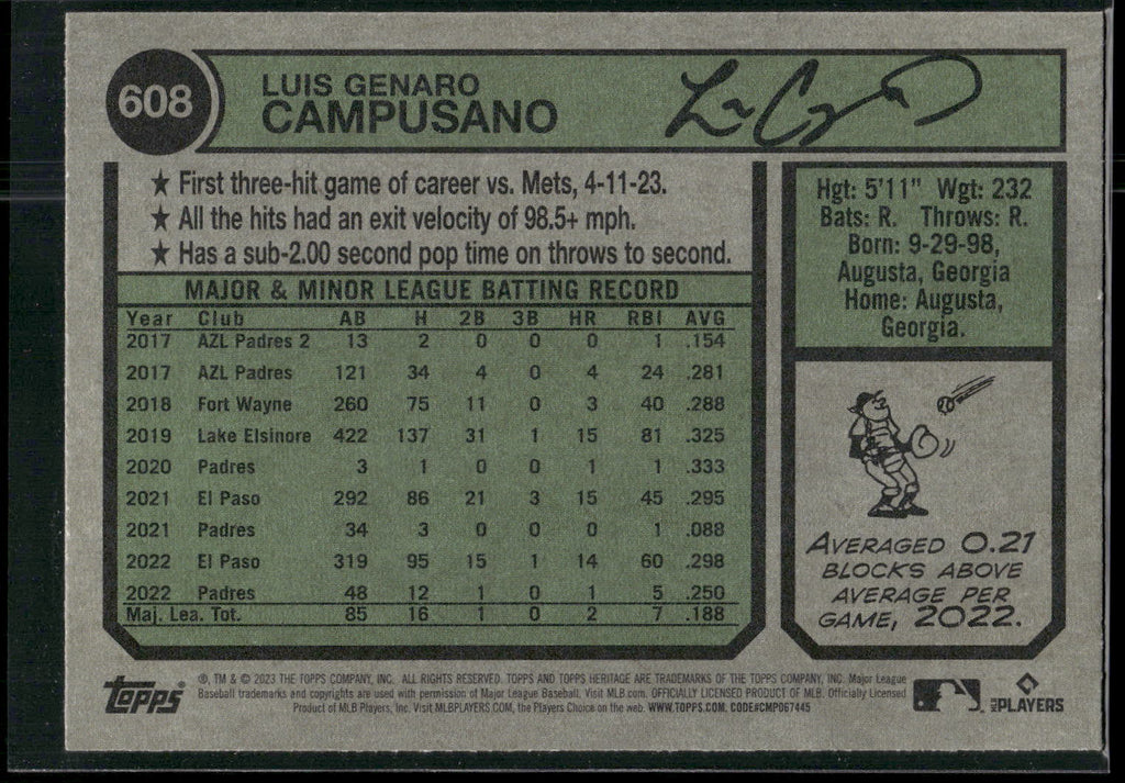 2023 Topps Heritage #608 Luis Campusano