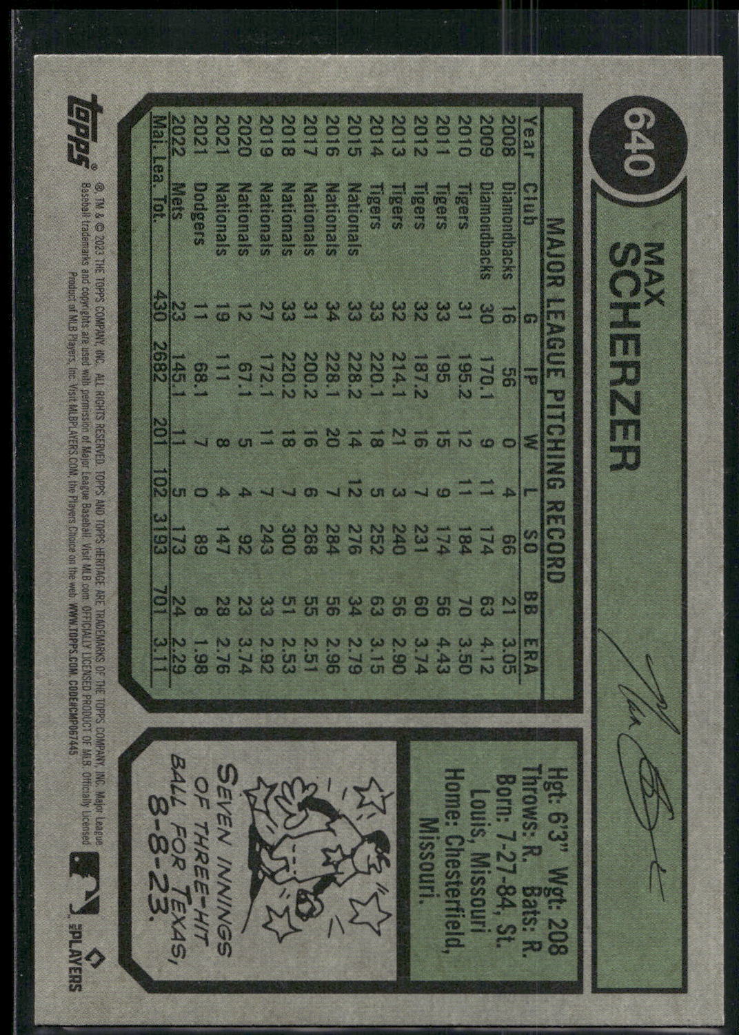 2023 Topps Heritage #640 Max Scherzer