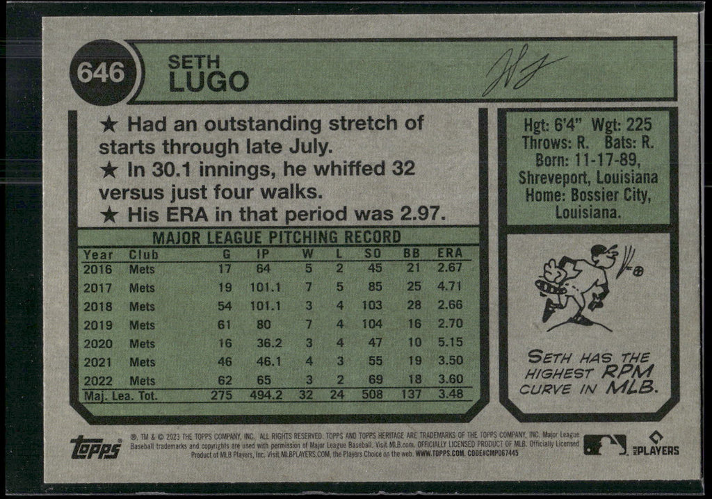 2023 Topps Heritage #646 Seth Lugo
