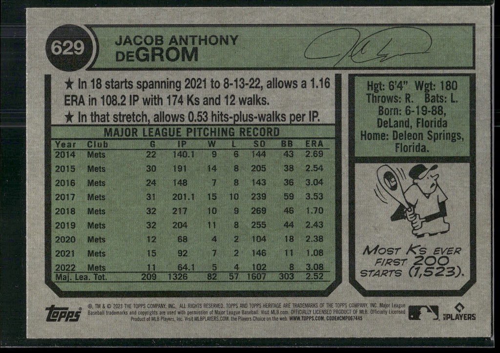 2023 Topps Heritage #629 Jacob deGrom