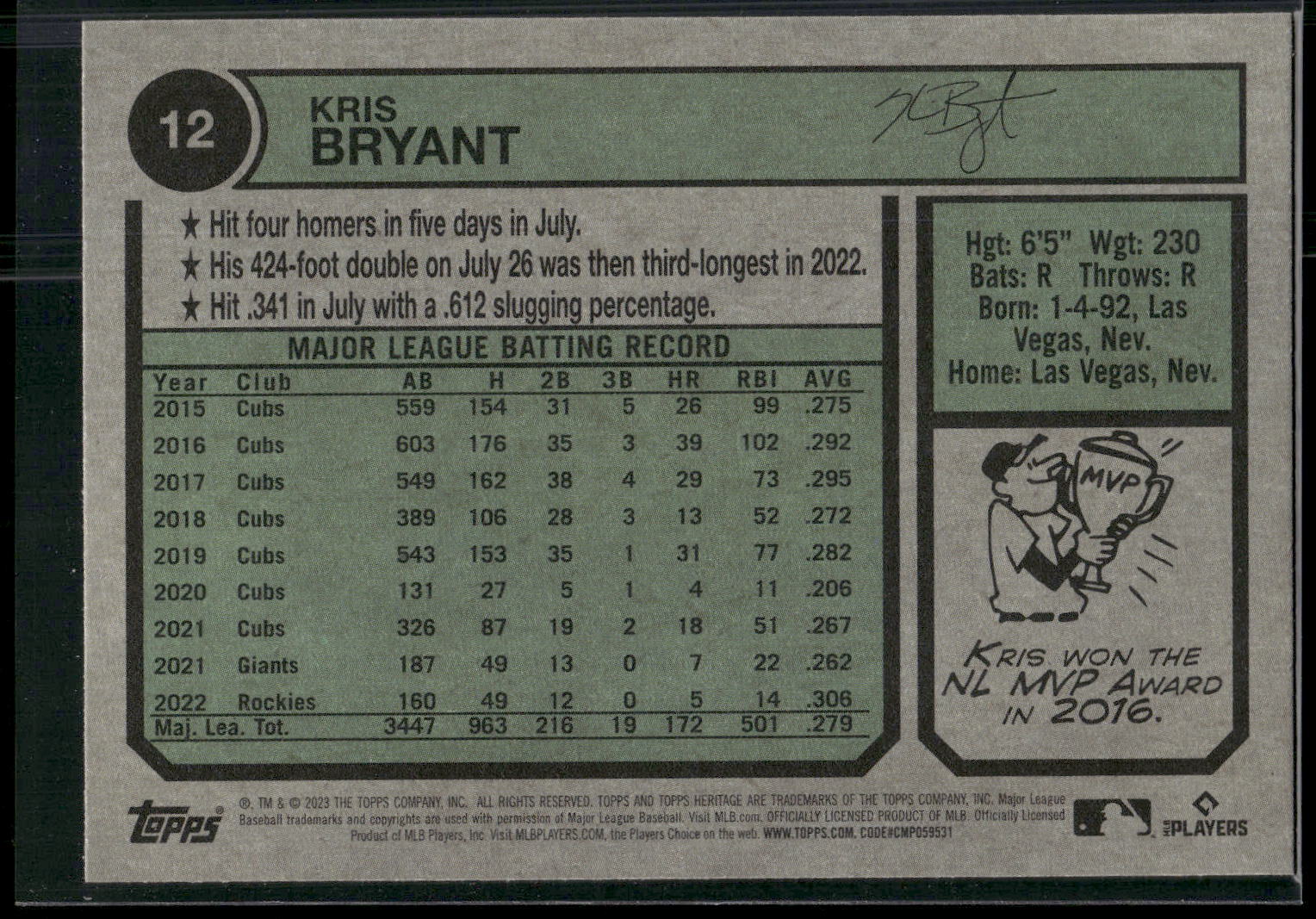 2023 Topps Heritage #12 Kris Bryant