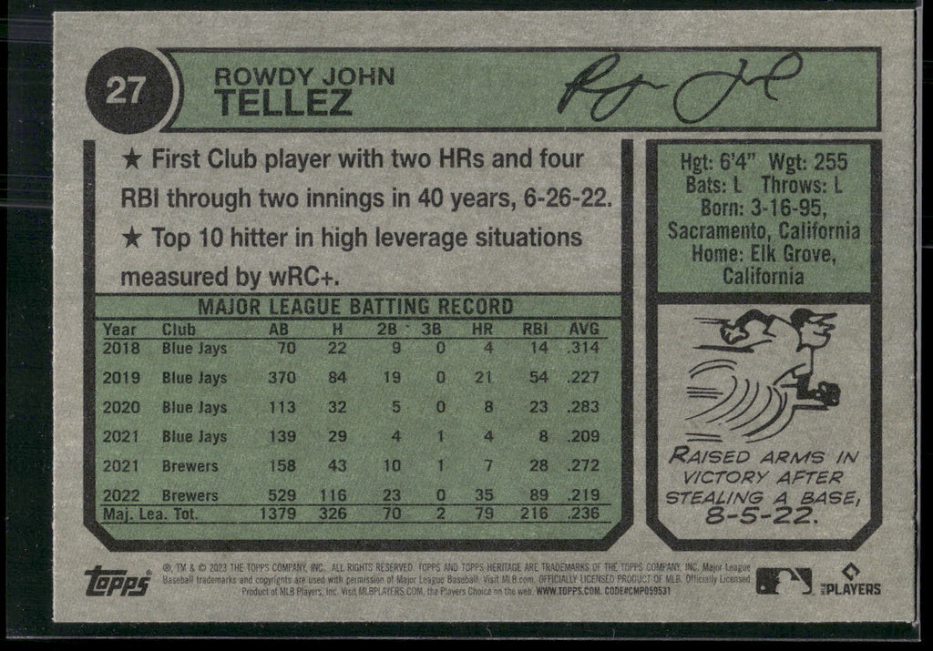 2023 Topps Heritage #27 Rowdy Tellez