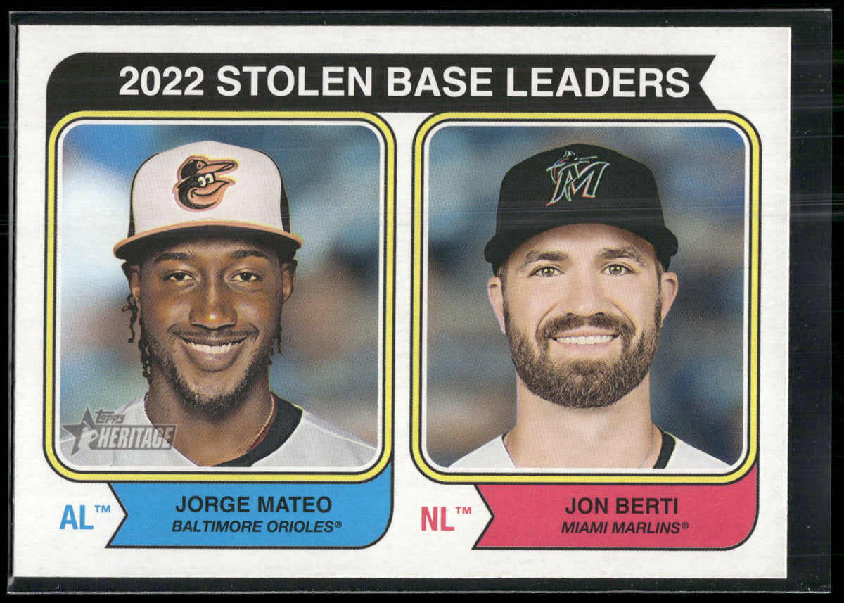 2023 Topps Heritage #204 2022 Stolen Base Leaders (Jorge Mateo / Jon Berti)