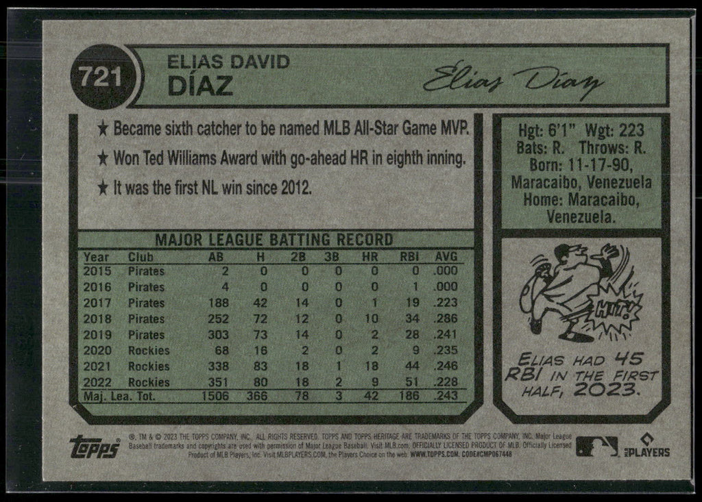 2023 Topps Heritage #721 Elias Díaz