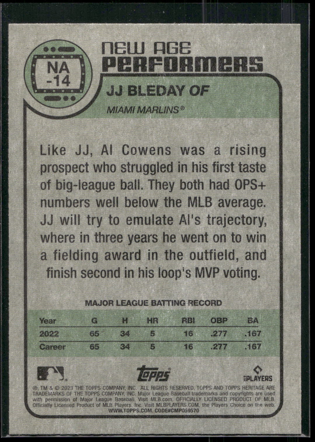 2023 Topps Heritage #NA-14 JJ Bleday New Age Performers