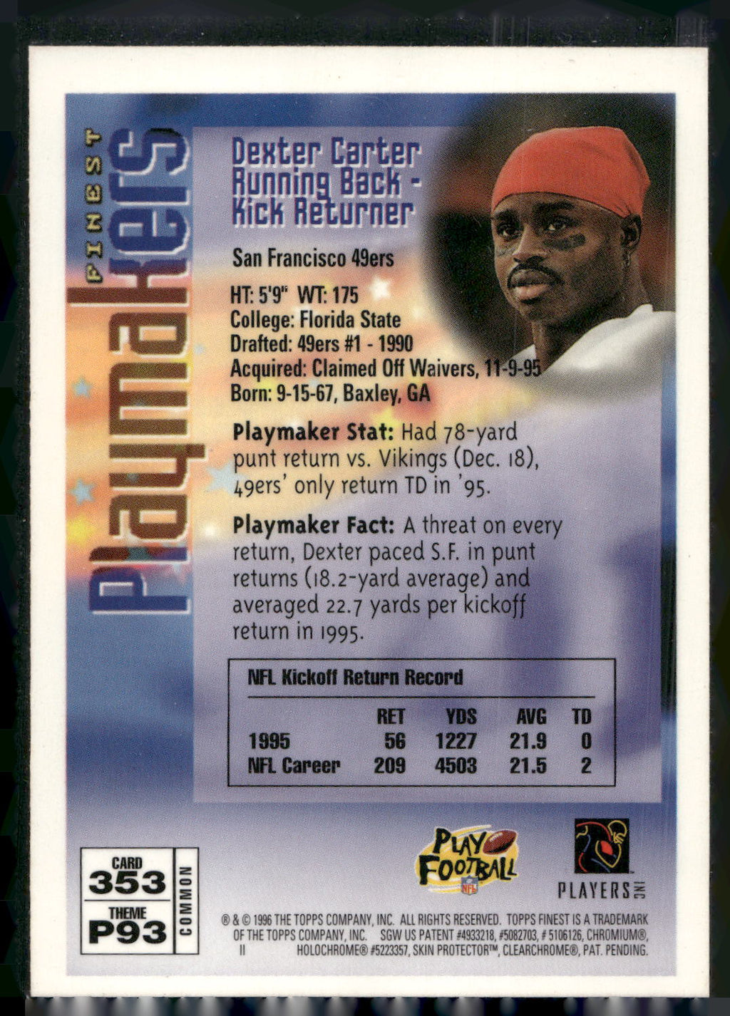 1996 Finest #353 Dexter Carter
