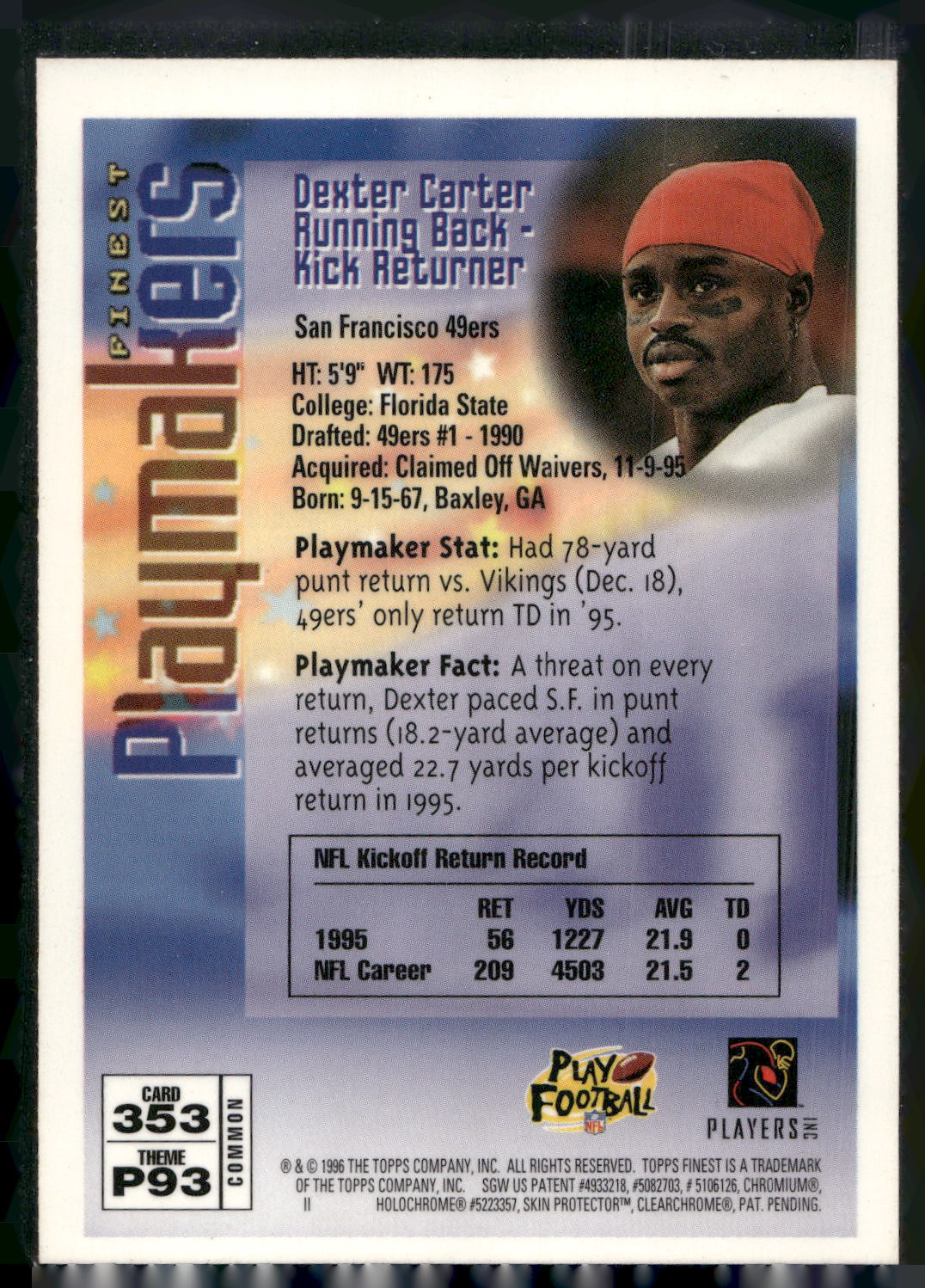 1996 Finest #353 Dexter Carter