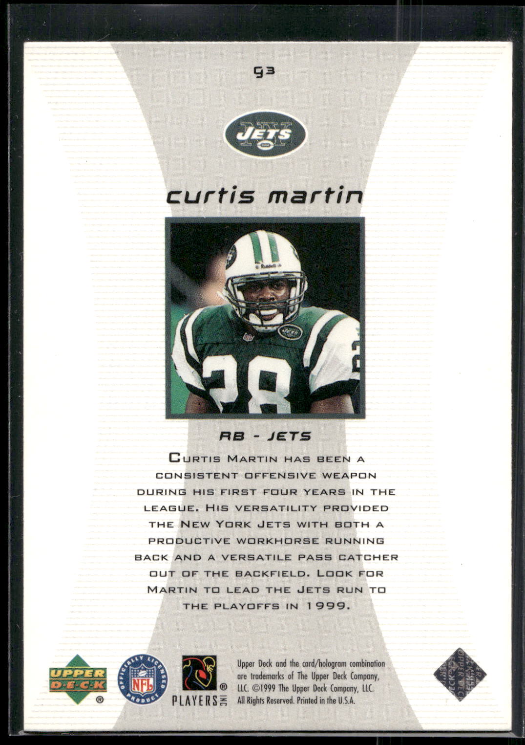 1999 Upper Deck Black Diamond #G3 Curtis Martin Diamond Gallery