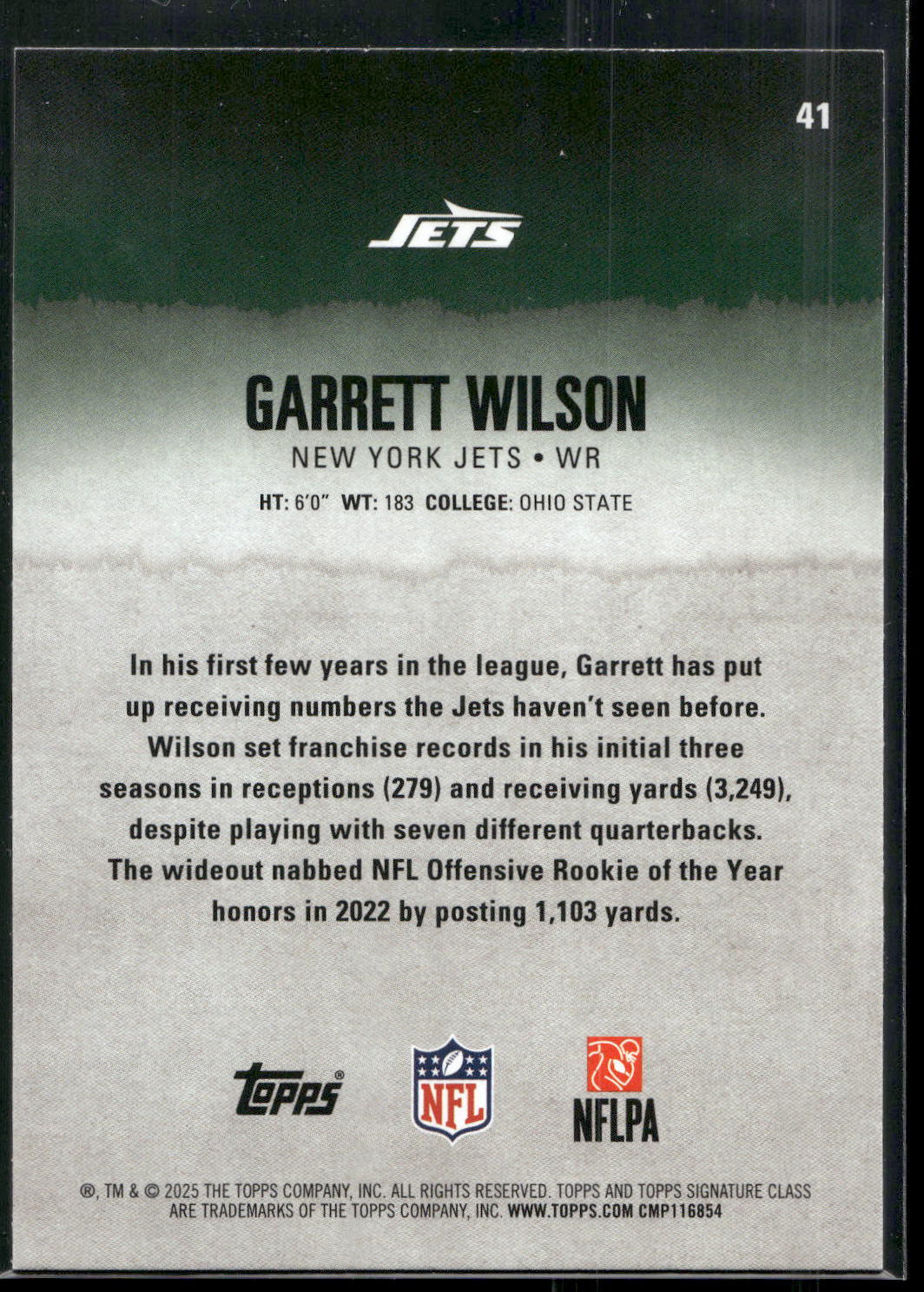 2025 Topps Signature Class #41 Garrett Wilson