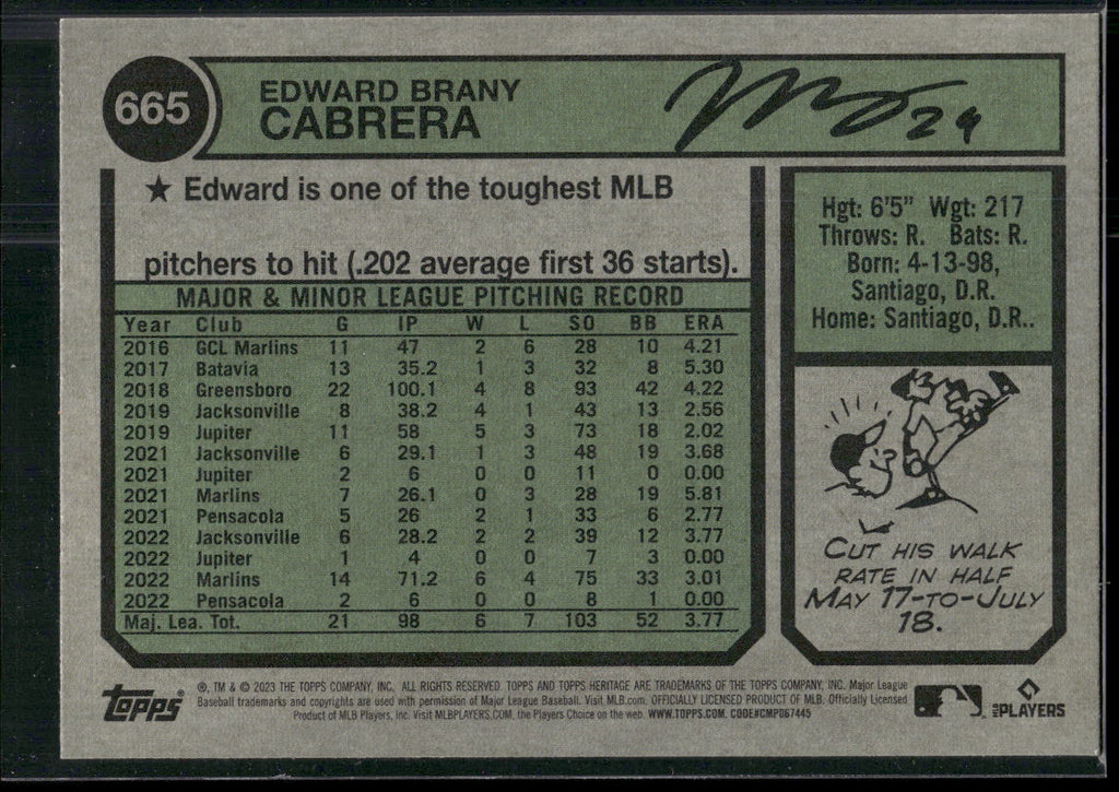 2023 Topps Heritage #665 Edward Cabrera