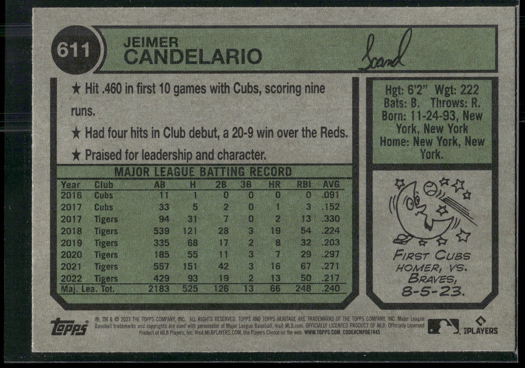 2023 Topps Heritage #611 Jeimer Candelario