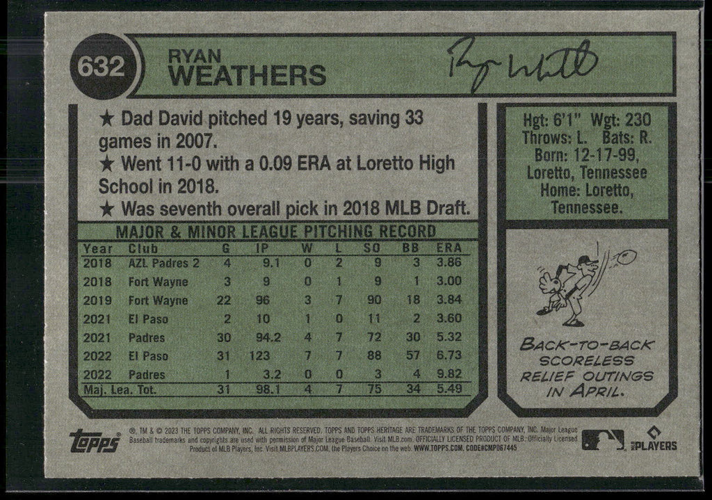 2023 Topps Heritage #632 Ryan Weathers