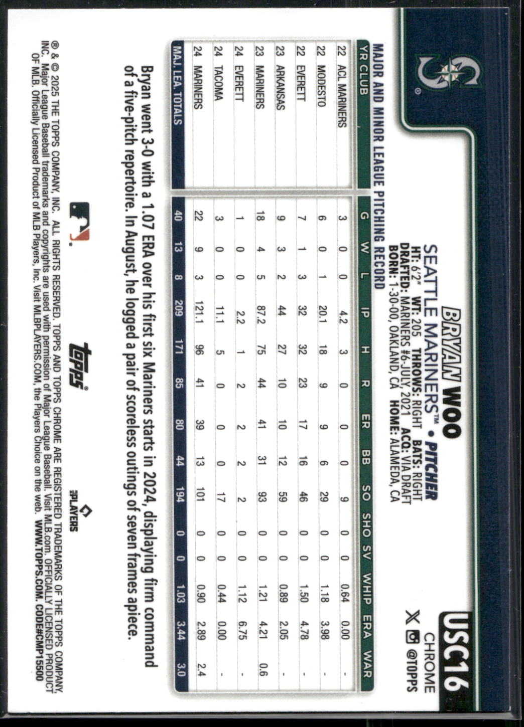 2025 Topps #327 Bryan Woo Septia Refractor