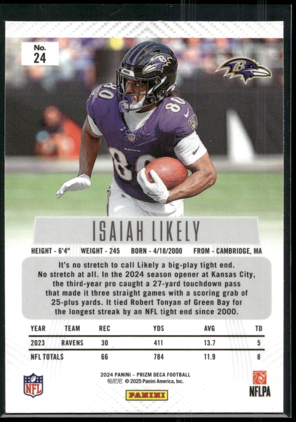 2024 Panini Prizm Deca #24 Isaiah Likely