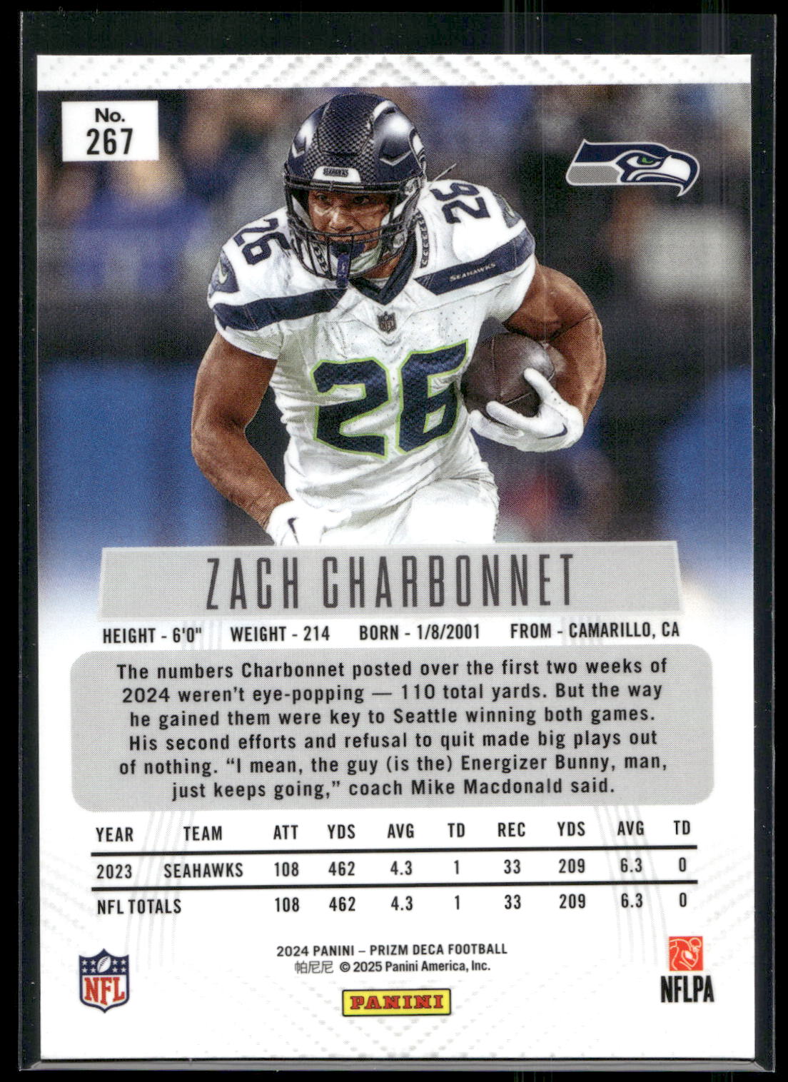 2024 Panini Prizm Deca #267 Zach Charbonnet
