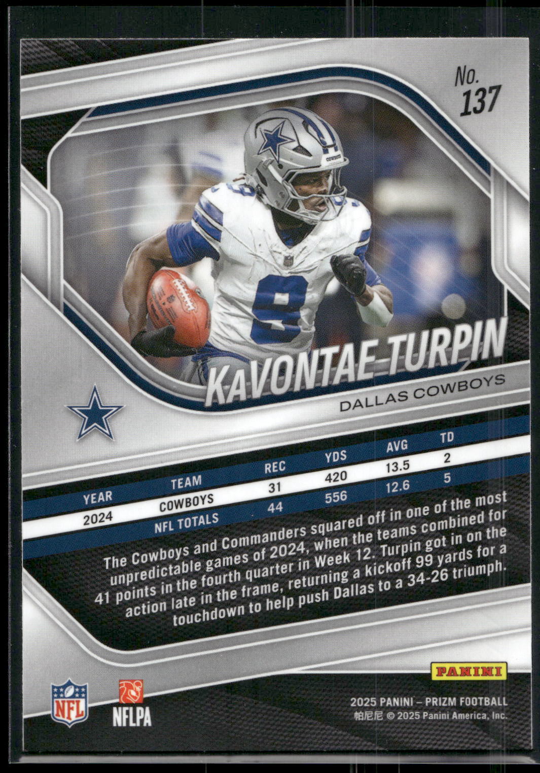 2025 Panini Prizm #137 KaVontae Turpin