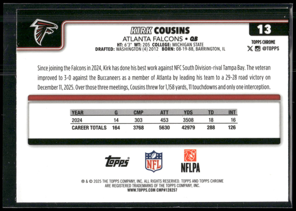 2025 Topps Chrome #13 Kirk Cousins