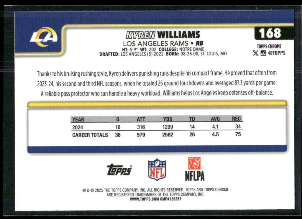 2025 Topps Chrome #168 Kyren Williams