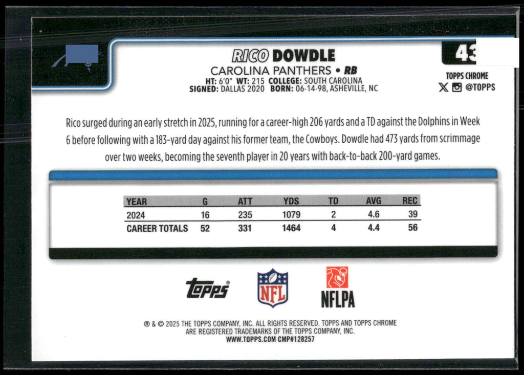 2025 Topps Chrome #43 Rico Dowdle