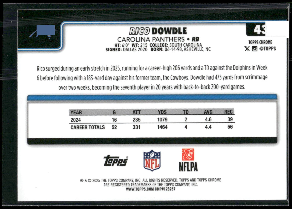 2025 Topps Chrome #43 Rico Dowdle