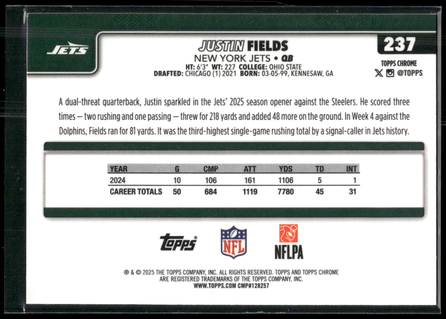 2025 Topps Chrome #237 Justin Fields