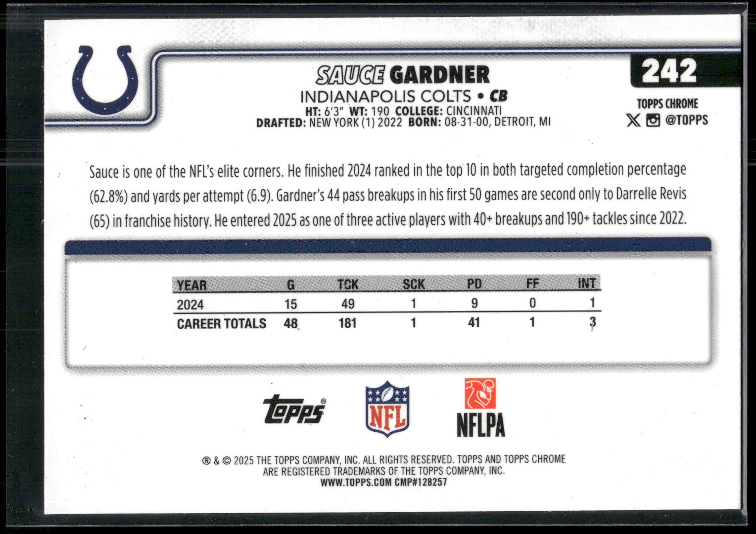 2025 Topps Chrome #242 Sauce Gardner Refractor