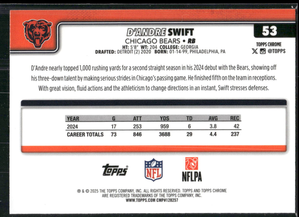 2025 Topps Chrome #53 D'Andre Swift