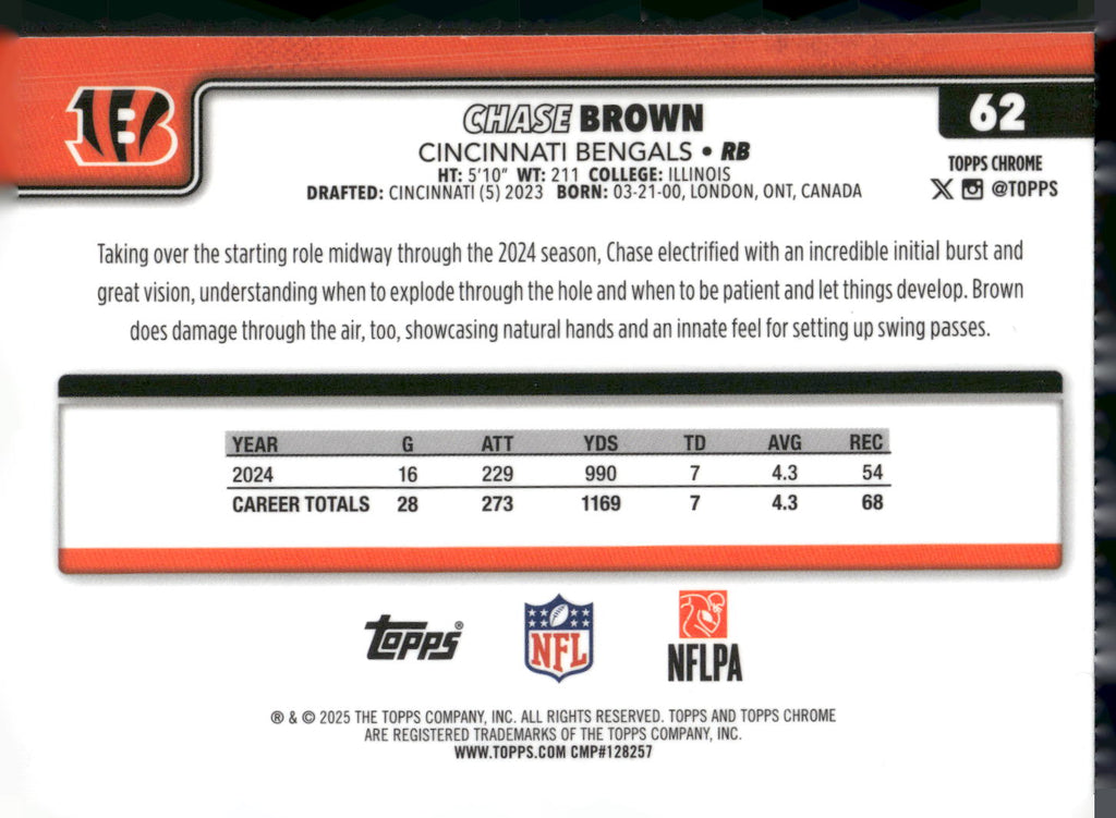 2025 Topps Chrome #62 Chase Brown