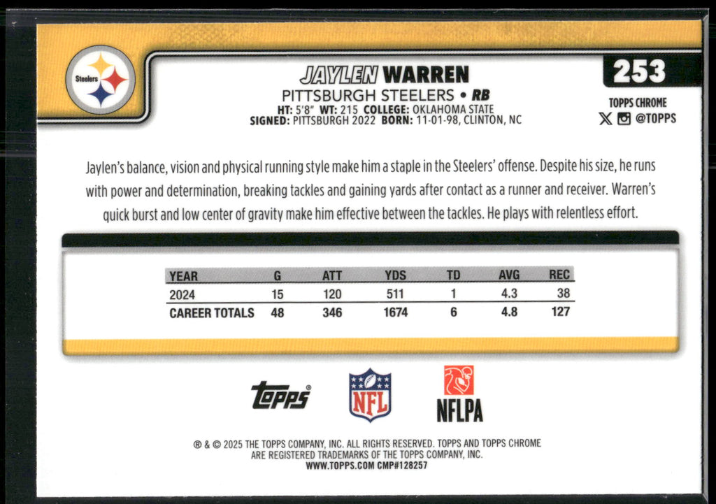 2025 Topps Chrome #253 Jaylen Warren Refractor
