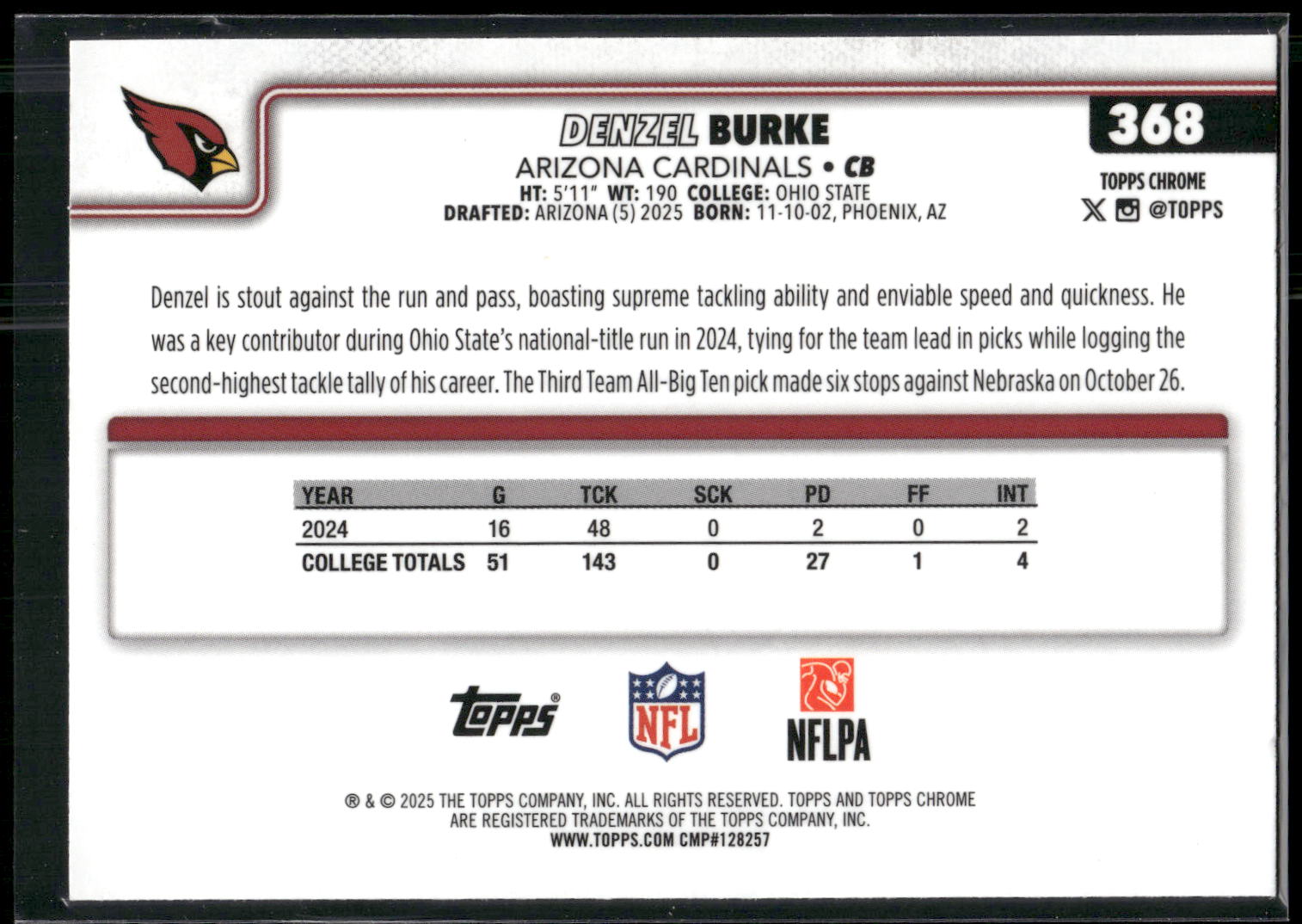 2025 Topps Chrome #368 Denzel Burke