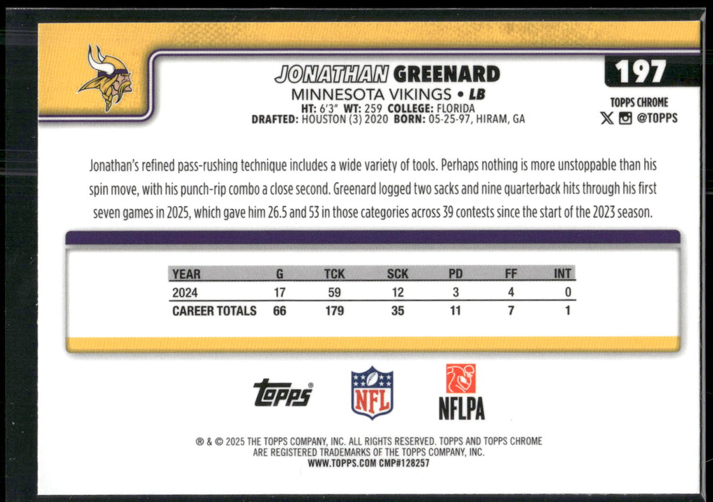2025 Topps Chrome #197 Jonathan Greenard