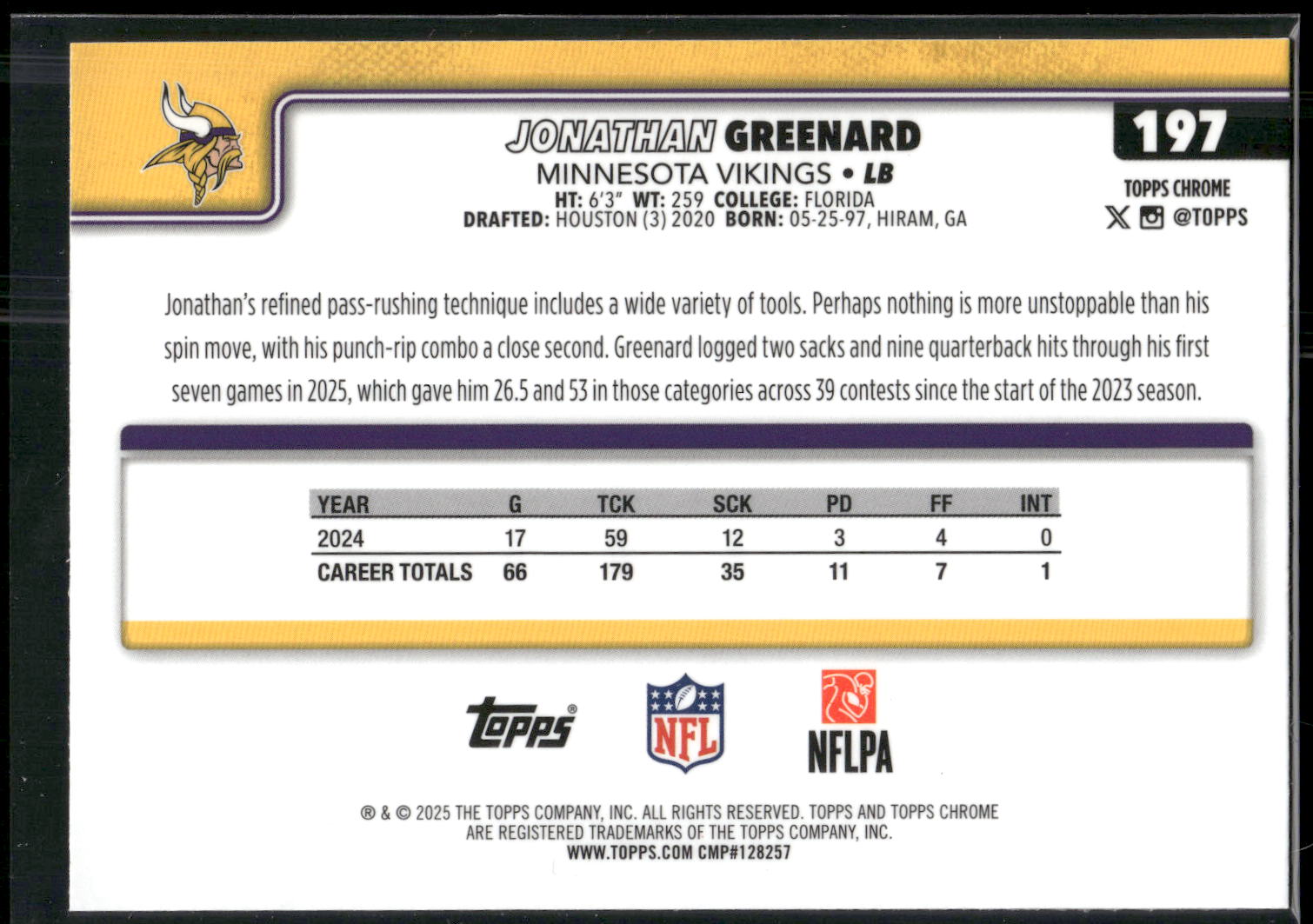 2025 Topps Chrome #197 Jonathan Greenard