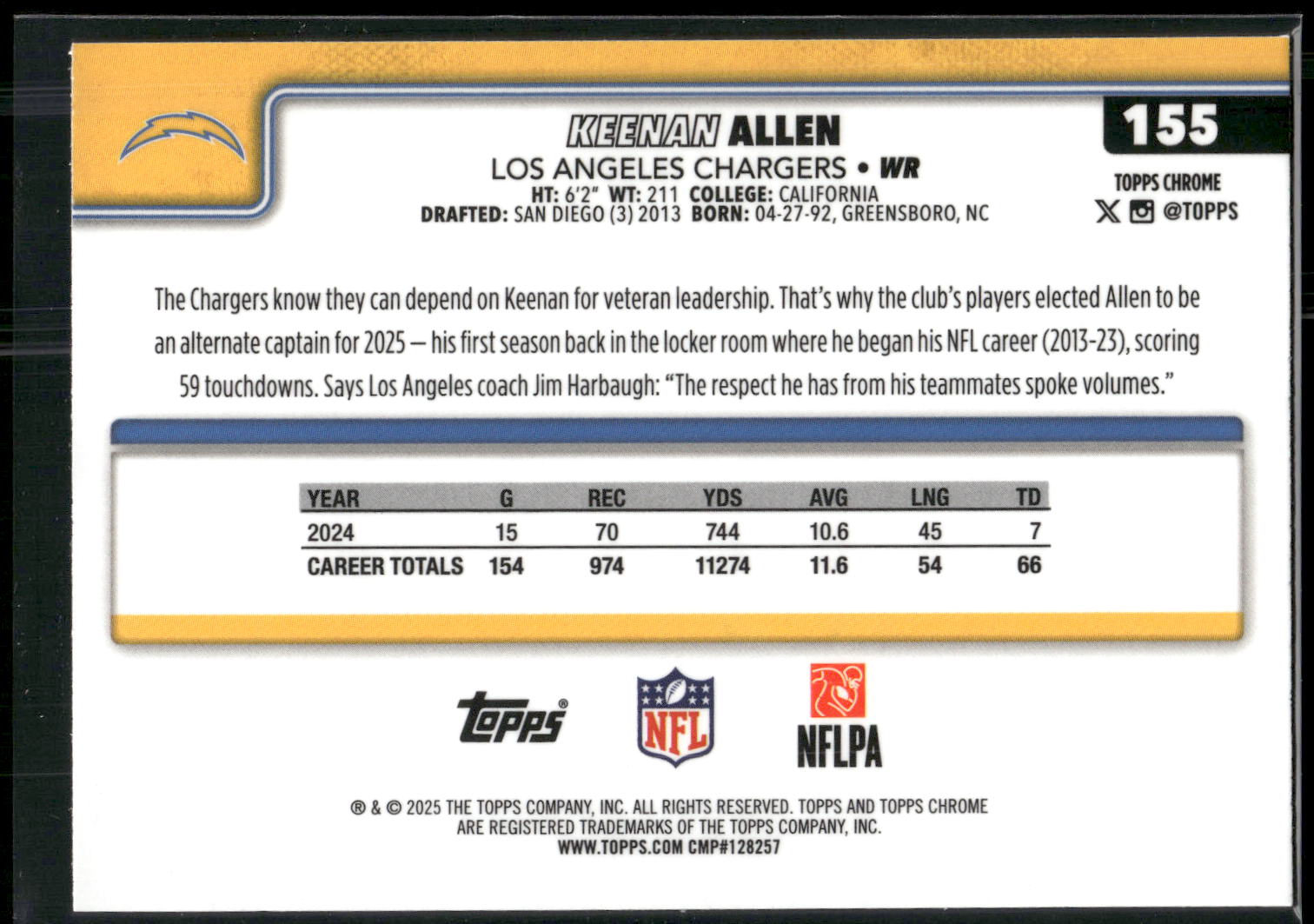 2025 Topps Chrome #155 Keenan Allen