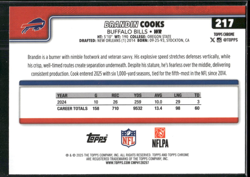 2025 Topps Chrome #217 Brandin Cooks
