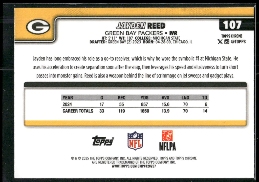 2025 Topps Chrome #107 Jayden Reed