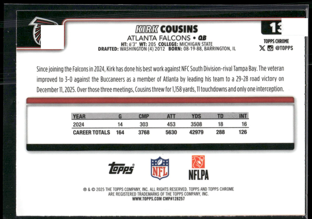 2025 Topps Chrome #13 Kirk Cousins
