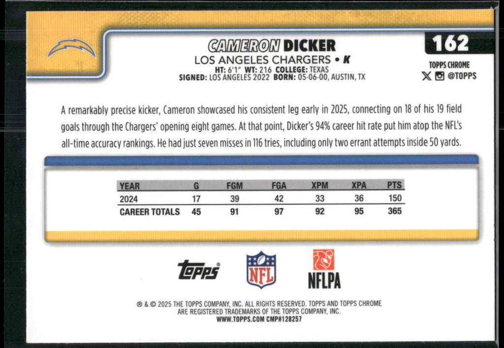 2025 Topps Chrome #162 Cameron Dicker